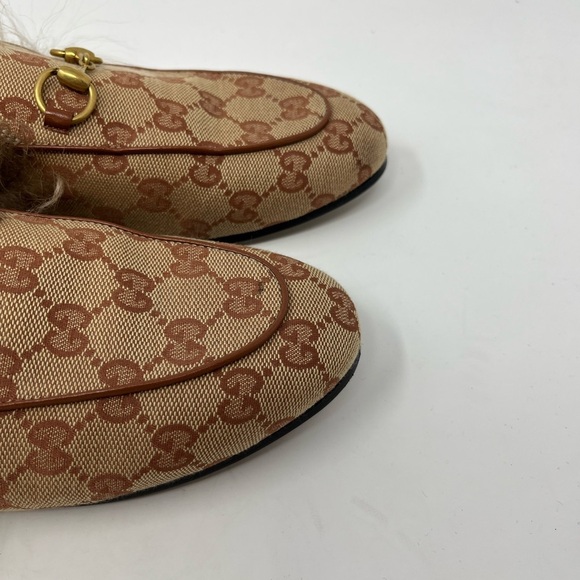 Gucci GG Monogram Horsebit Princetown Mule Slipper Brown Canvas Fur size 36.5 EU - Picture 4 of 7